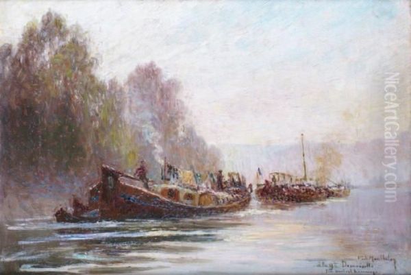 Peniches Sur Le Fleuve Oil Painting by Francois Richard De Montholon