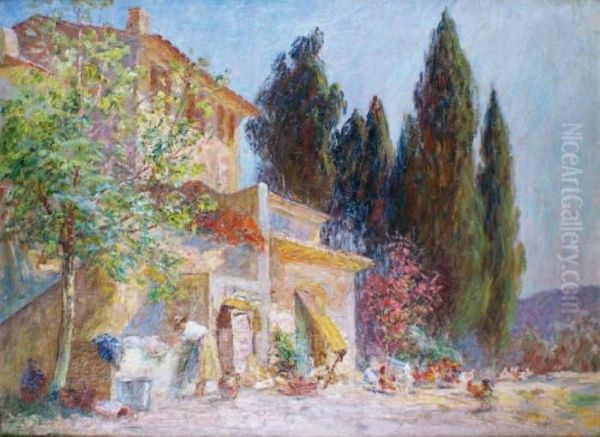 Cour De Ferme En Provence Oil Painting by Francois Richard De Montholon