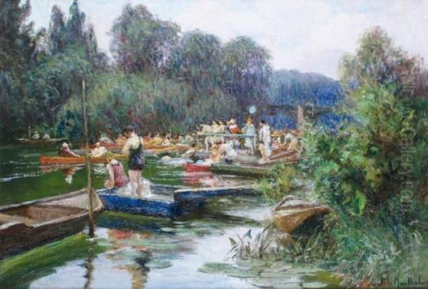 La Baignade Sur La Marne Pres De Lavarenne Oil Painting by Francois Richard De Montholon