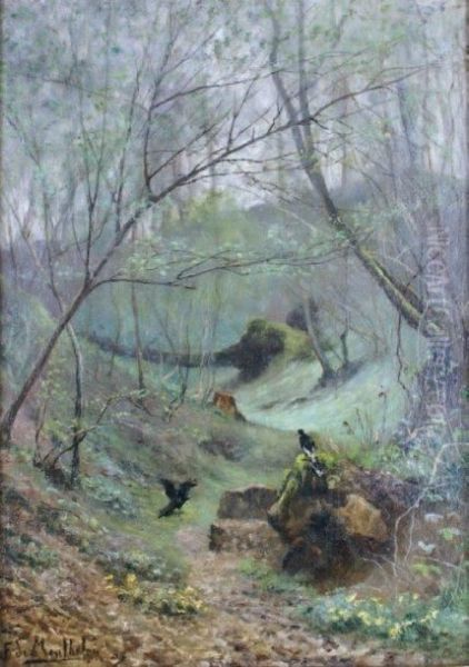 Pie Et Corbeau Dans Le Sous-bois Oil Painting by Francois Richard De Montholon