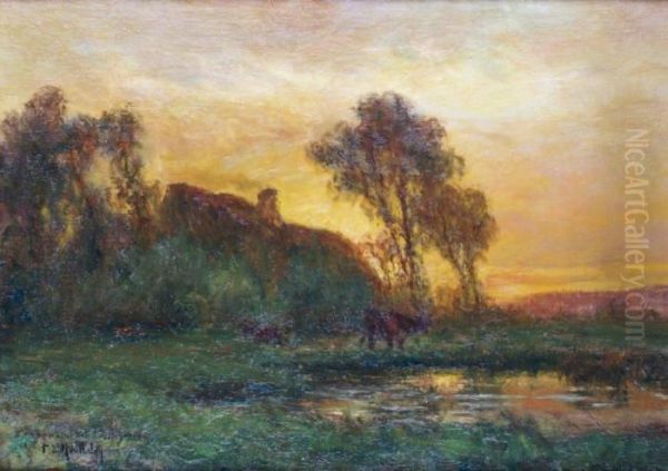 Pturage Au Soleil Couchant Oil Painting by Francois Richard De Montholon