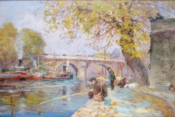 Pecheur Pres Du Pont-neuf Aparis Oil Painting by Francois Richard De Montholon