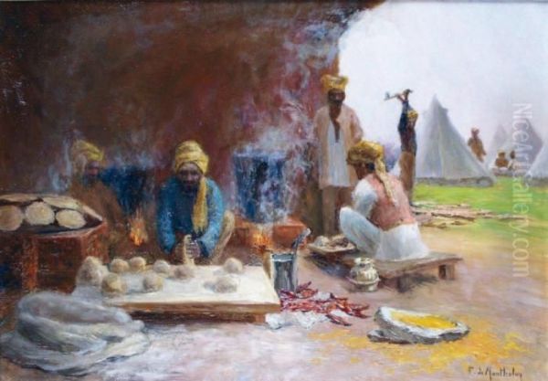 La Cuisine Des Troupes Sikhs Au Campbritannique De Rouen Oil Painting by Francois Richard De Montholon