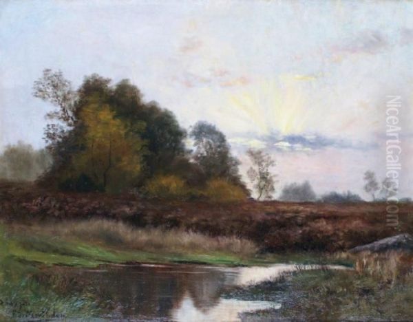 Coucher De Soleil Sur La Lande Oil Painting by Francois Richard De Montholon