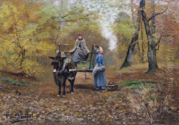 La Charrette Dans La Foret Oil Painting by Francois Richard De Montholon