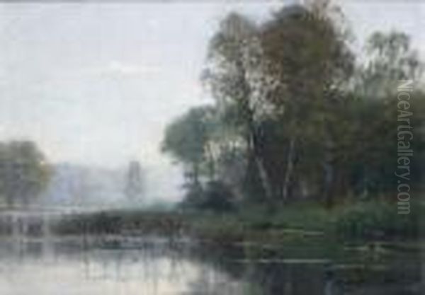 Matin Brumeux A Mortefontaine Oil Painting by Francois Richard De Montholon