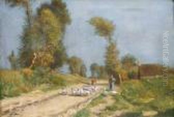 Fermiere Sur Un Chemin De Campagne Oil Painting by Francois Richard De Montholon