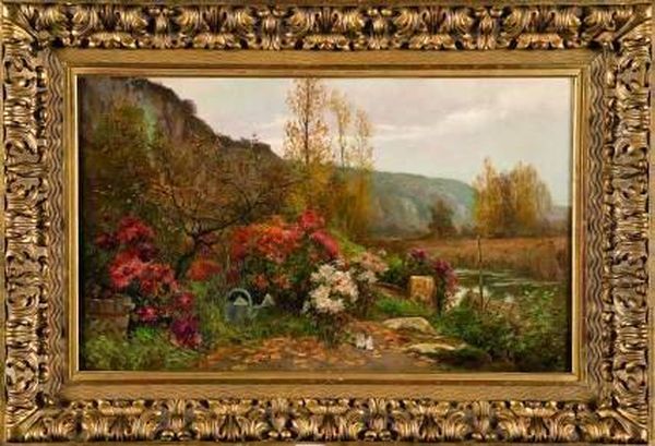 Paysage Aux Fleurs Et Ruisseau Oil Painting by Francois Richard De Montholon