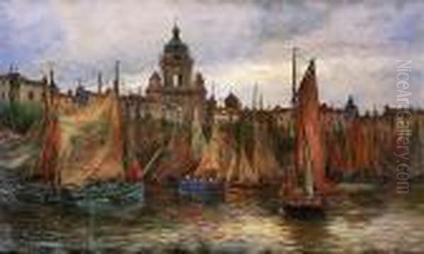 Bateaux Dans Le Port Oil Painting by Francois Richard De Montholon