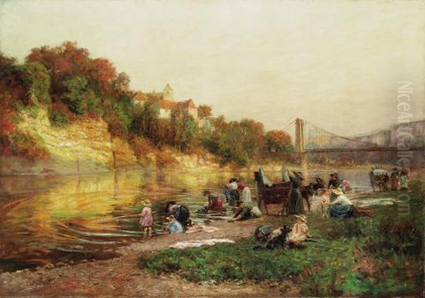 Washerwomen Along The River
Oil On Canvas Oil Painting by Francois Richard De Montholon