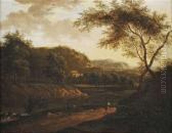 Two Italianate Landscapes Oil Painting by Frederick De Moucheron