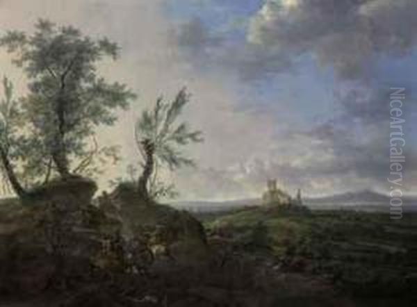 Landscape With A Battle Skirmish Oil Painting by Frederick De Moucheron