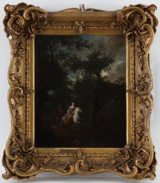 Couple Decavalier En Foret Oil Painting by Frederick De Moucheron