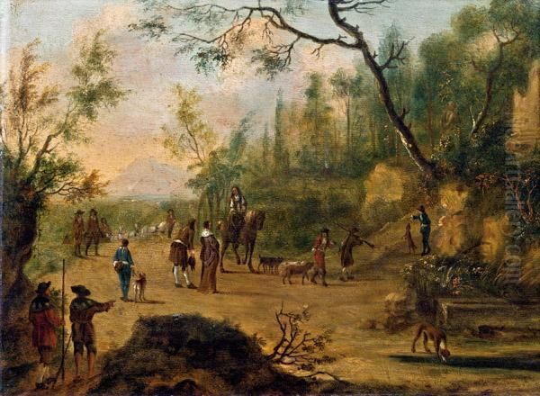 Landschaft Mit Eleganter Jagdgesellschaft Oil Painting by Frederick De Moucheron