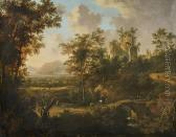 Landschaft Mit Ruine, Bach Und Steinbrucke Oil Painting by Frederick De Moucheron