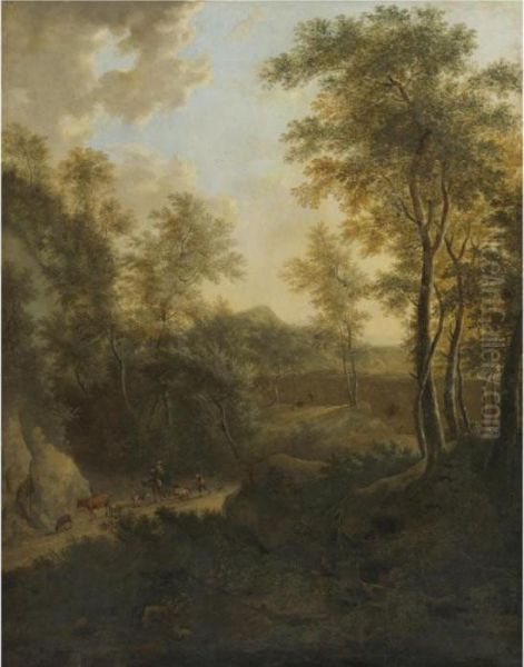 A Pastoral Landscape Oil Painting by Frederick De Moucheron