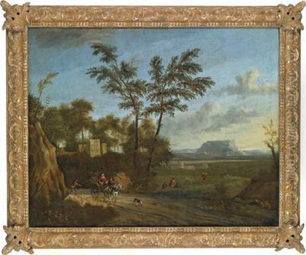 Paesaggio Arcadico Con Viaggiatori Su Una Strada Oil Painting by Frederick De Moucheron