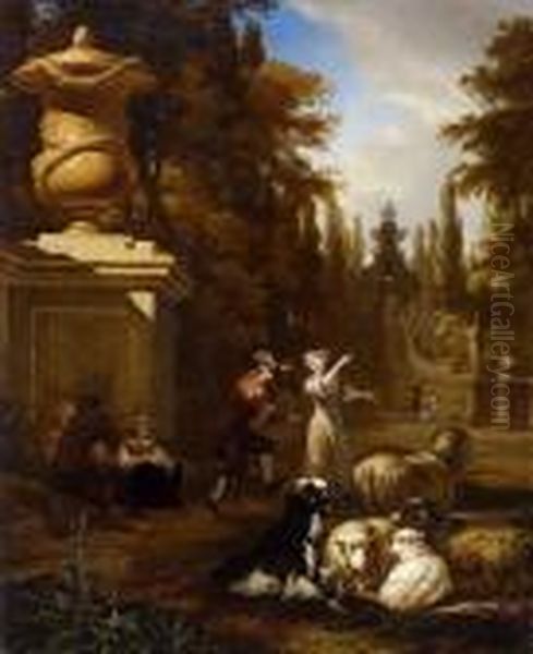 Landliches Fest In Barockem Garten. Oil Painting by Frederick De Moucheron