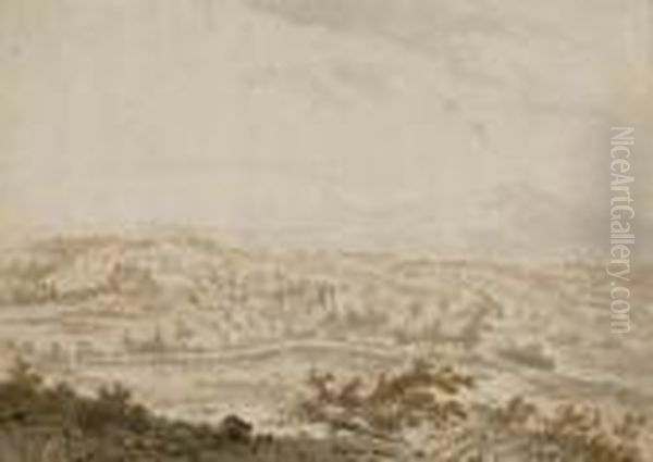 Un Paysage Avec Un Chateau, Des Maisons, Une Montagne A L'arriere-plan Oil Painting by Frederick De Moucheron