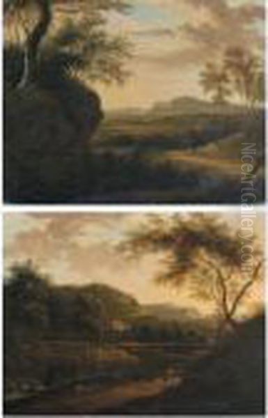 Italianate Landscape With Trees Overhanging A Road Oil Painting by Frederick De Moucheron