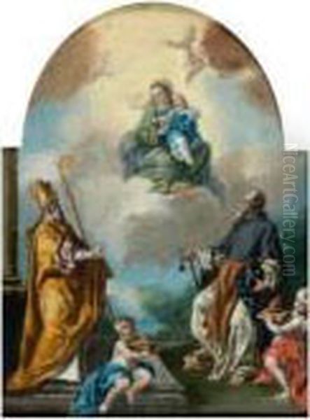 Vierge A L'enfant Entouree De Saint Augustin Et Saint Nicolas De Bari Oil Painting by Francesco de Mura