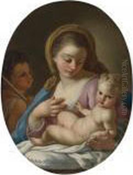 Madonna And Child With St. John The Baptist Oil Painting by Francesco de Mura