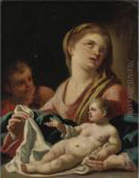 Madonna Col Bambino E San Giovannino Oil Painting by Francesco de Mura