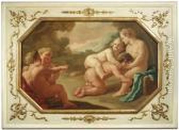 De. Putti Playing Blindman's 
Buff. A Supraporte. The Attribution Has Been Confirmed By Nicola 
Spinosa, Napels. Oil/canvas/canvas.#1provenance: Old Hessian Private 
Collection Oil Painting by Francesco de Mura