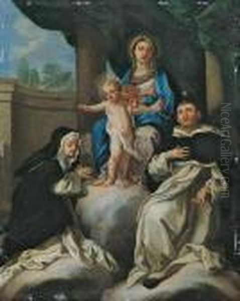 Madonna Mit Kind Und Zwei Heiligen. Oil Painting by Francesco de Mura