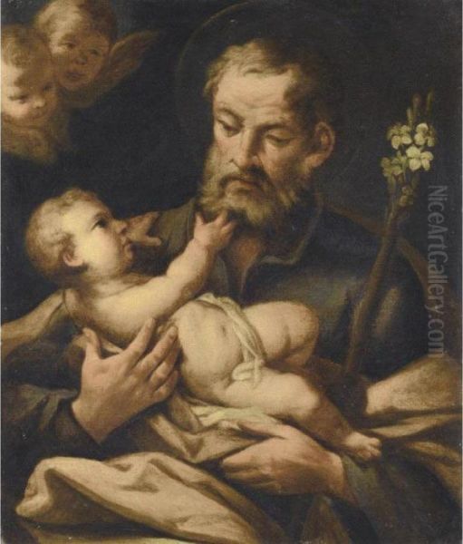 Saint Joseph With The Christ Child Oil Painting by Francesco de Mura