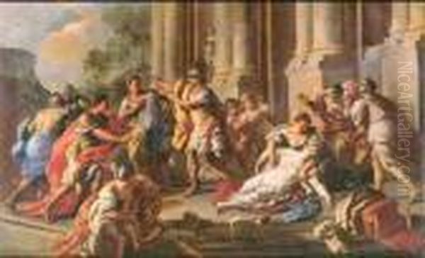 Horatius Slaying His Sister After The Defeat Of The Curiatii Oil Painting by Francesco de Mura