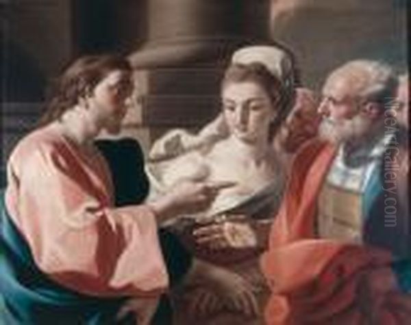 Christ And The Woman Taken In Adultery Oil Painting by Francesco de Mura