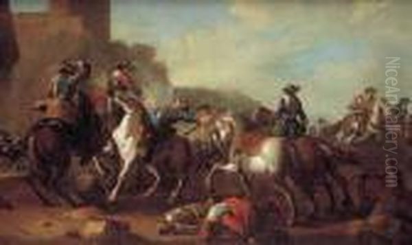 Charge De Cavalerie Devant Une Citadelle Oil Painting by Francesco de Mura