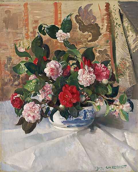 Still life, camellias Oil Painting by George Lambert