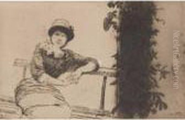 Woman Seated On Park Bench Oil Painting by Giuseppe de Nittis