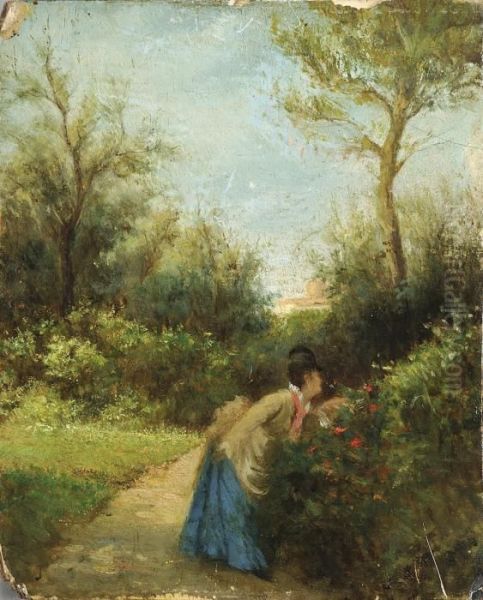 Raccogliendo I Fiori Oil Painting by Giuseppe de Nittis