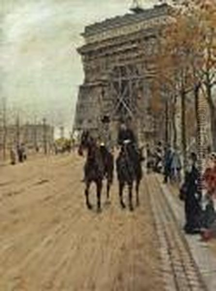 A Ride Along The Avenue Des Champs-elysees Oil Painting by Giuseppe de Nittis