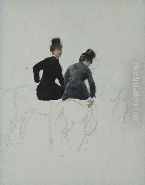 Deux Femmes A Cheval Oil Painting by Giuseppe de Nittis