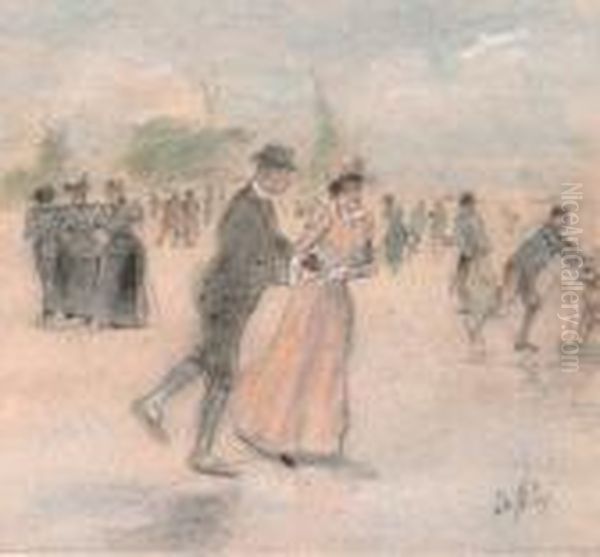 Scene De Patinage Oil Painting by Giuseppe de Nittis