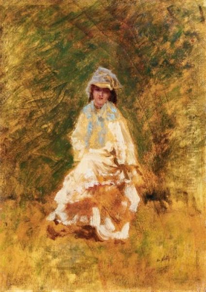 Signora In Giardino Oil Painting by Giuseppe de Nittis