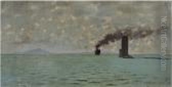 Marina Con Faro E Vapore Oil Painting by Giuseppe de Nittis