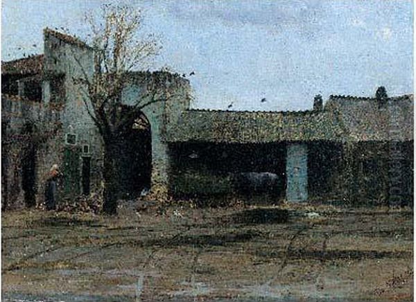 Cour De Ferme Oil Painting by Giuseppe de Nittis