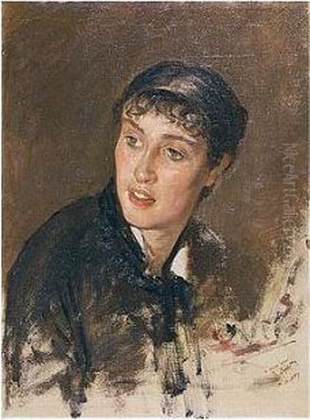 Portrait Of A Young Woman (testa Di Donna Con Frangetta) Oil Painting by Giuseppe de Nittis