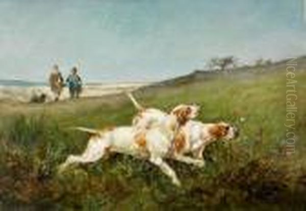 Deux Chiens De Chasse Oil Painting by Charles Olivier De Penne