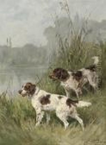 Two English Springer Spaniels On The Watch Oil Painting by Charles Olivier De Penne