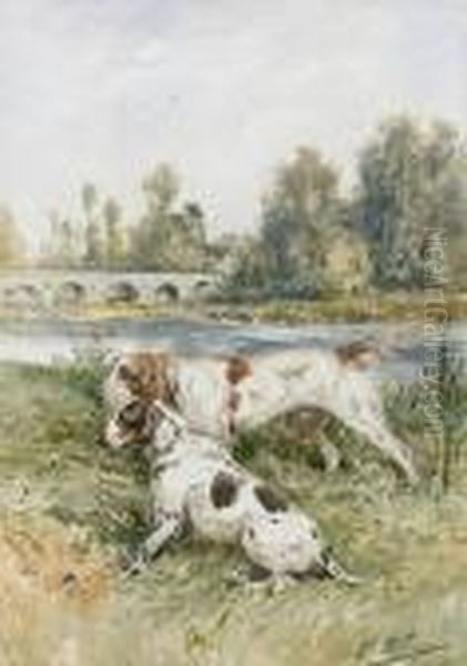 Zwei Jagdhunde Am Fluss Oil Painting by Charles Olivier De Penne