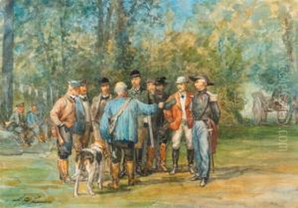 Company Of Riders. Oil Painting by Charles Olivier De Penne