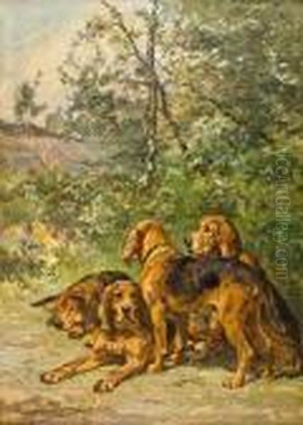 Hounds At Rest Oil Painting by Charles Olivier De Penne