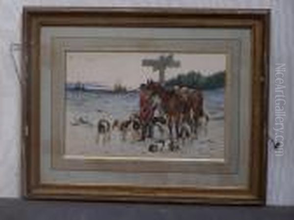 Chasseur Et Sa Meute En Hiver Oil Painting by Charles Olivier De Penne