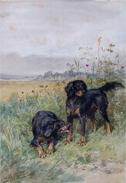 Setters Gordons Oil Painting by Charles Olivier De Penne